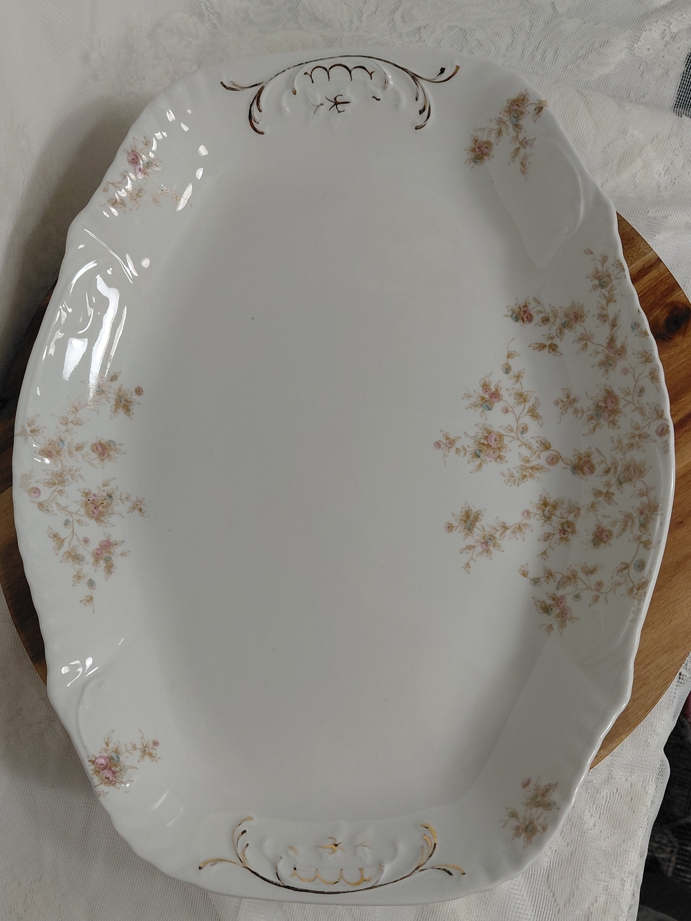 Antique Johnson Bros Royal Semi Porcelain Platter Floral Gold Gilt 16 Inch
